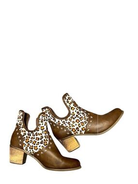 Jolimall Cheetah Print Ankle Western Boots